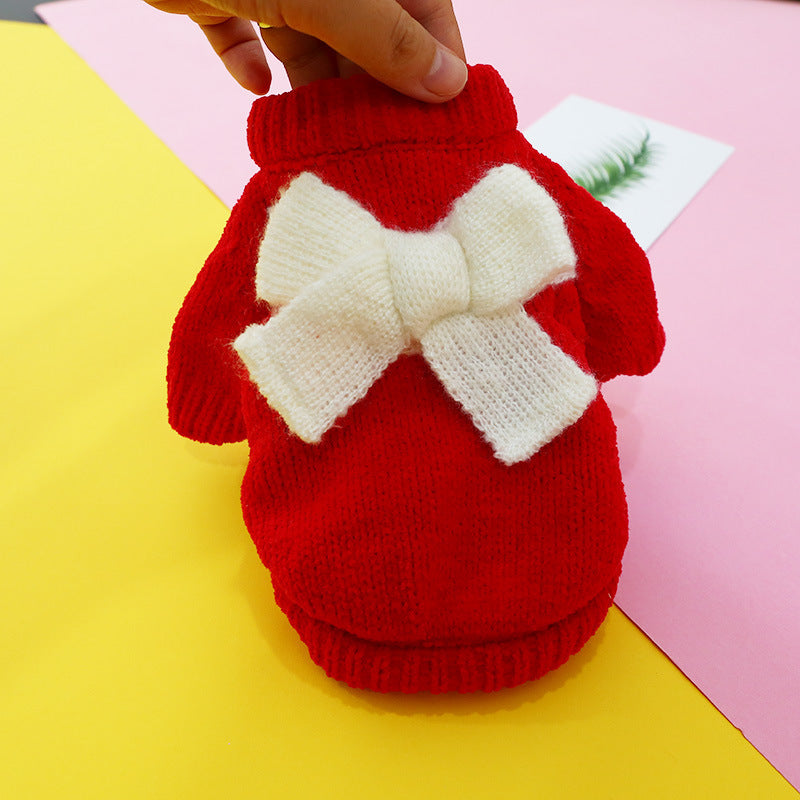 HKM-983571 Cozy Bowknot Hollow Knit Dog Sweater in Various Colors for Pets