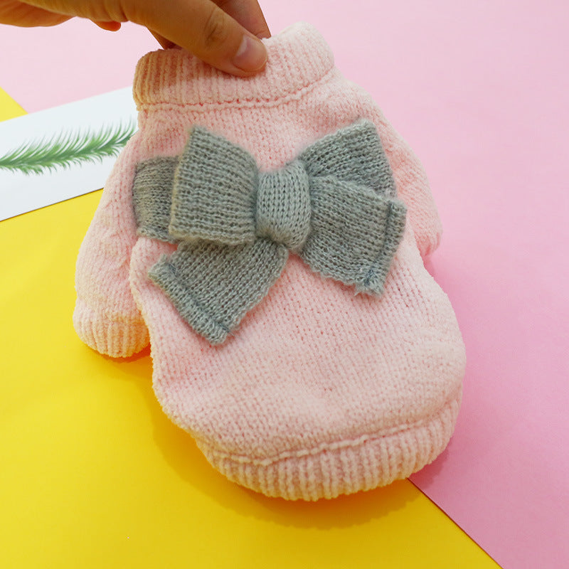HKM-983571 Cozy Bowknot Hollow Knit Dog Sweater in Various Colors for Pets