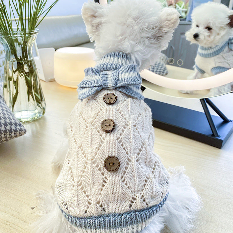 HKM-983571 Cozy Bowknot Hollow Knit Dog Sweater in Various Colors for Pets