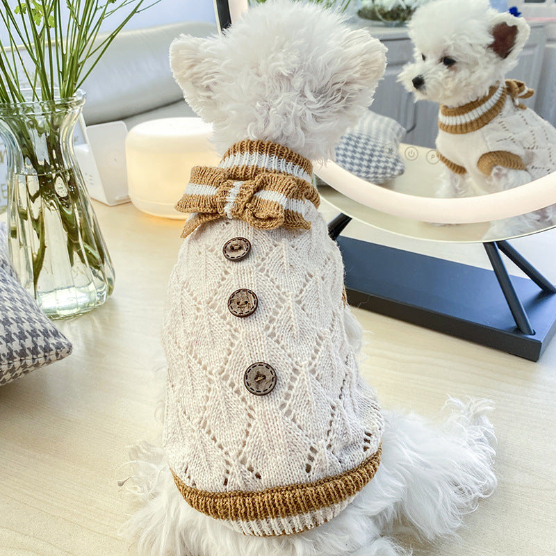 HKM-983571 Cozy Bowknot Hollow Knit Dog Sweater in Various Colors for Pets