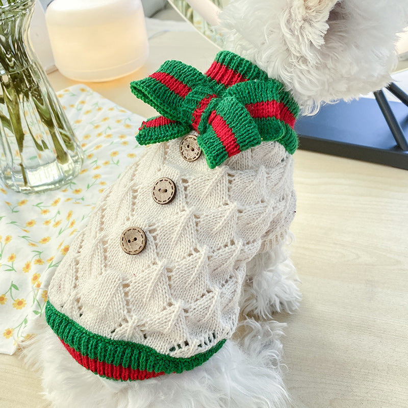 HKM-983571 Cozy Bowknot Hollow Knit Dog Sweater in Various Colors for Pets