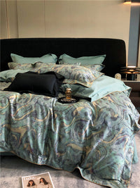 HKM-983763 Geometric Floral Long-Staple Cotton Four-Piece Bedding Set for Twin and Full Beds