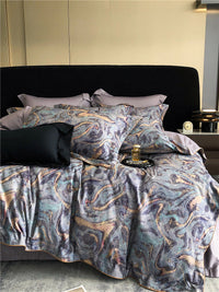 HKM-983763 Geometric Floral Long-Staple Cotton Four-Piece Bedding Set for Twin and Full Beds