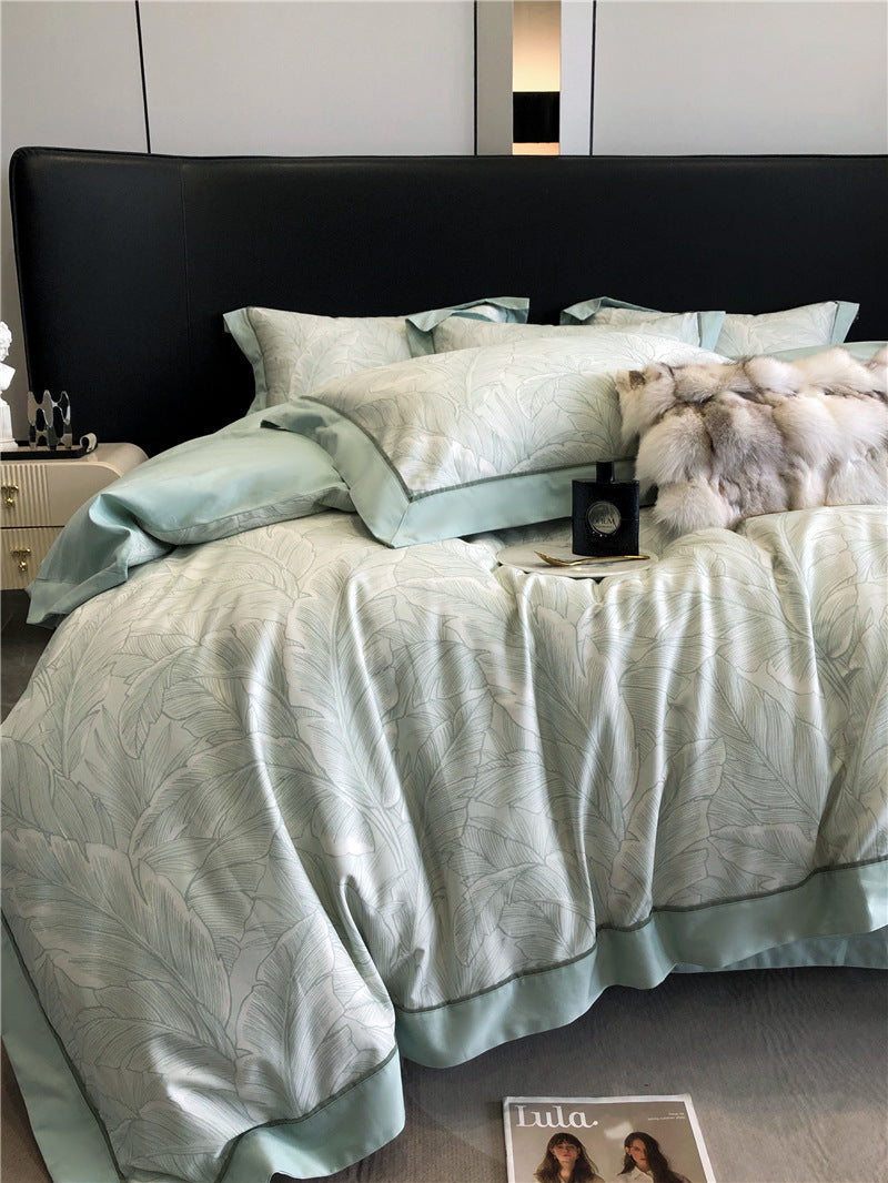 HKM-983763 Geometric Floral Long-Staple Cotton Four-Piece Bedding Set for Twin and Full Beds
