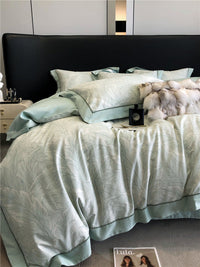 HKM-983763 Geometric Floral Long-Staple Cotton Four-Piece Bedding Set for Twin and Full Beds