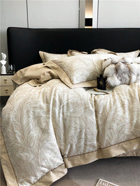 HKM-983763 Geometric Floral Long-Staple Cotton Four-Piece Bedding Set for Twin and Full Beds