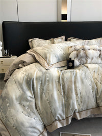 HKM-983763 Geometric Floral Long-Staple Cotton Four-Piece Bedding Set for Twin and Full Beds