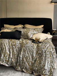 HKM-983763 Geometric Floral Long-Staple Cotton Four-Piece Bedding Set for Twin and Full Beds