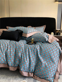 HKM-983763 Geometric Floral Long-Staple Cotton Four-Piece Bedding Set for Twin and Full Beds