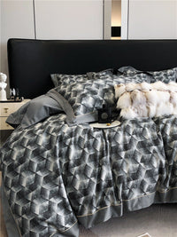 HKM-983763 Geometric Floral Long-Staple Cotton Four-Piece Bedding Set for Twin and Full Beds