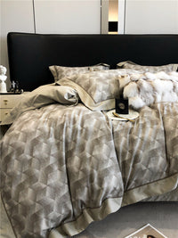 HKM-983763 Geometric Floral Long-Staple Cotton Four-Piece Bedding Set for Twin and Full Beds