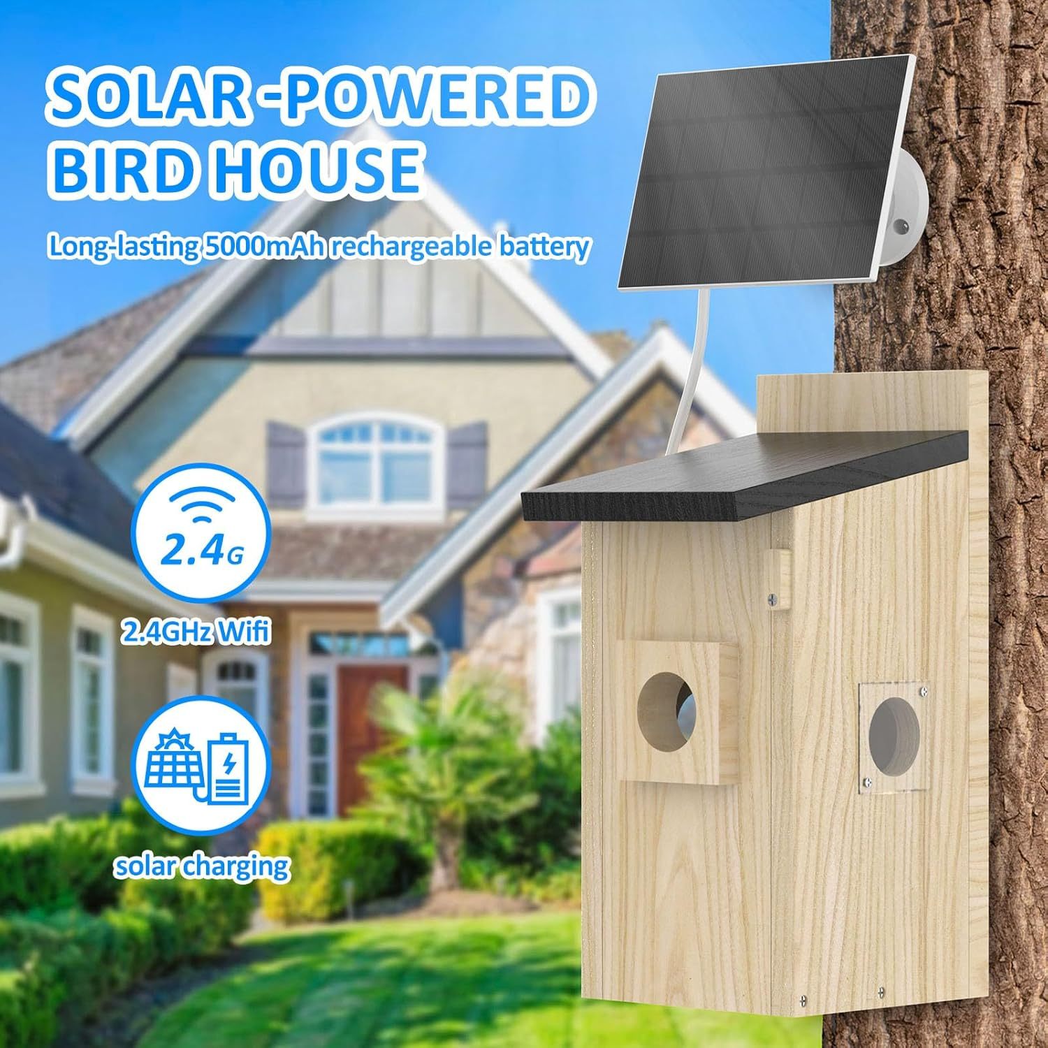 HKM-983763 Smart Bird House with 4MP Camera and Solar Power, Live Nesting Watch, AI Bird Behavior Detection, DIY Gift