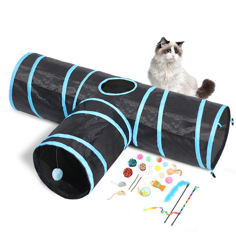 HKM-983827 Foldable Polyester Cat Tunnel and Amusing Toy Set for Playtime and Exploration