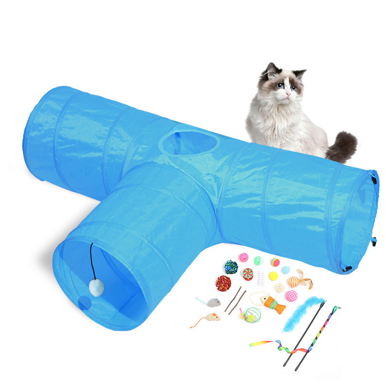 HKM-983827 Foldable Polyester Cat Tunnel and Amusing Toy Set for Playtime and Exploration