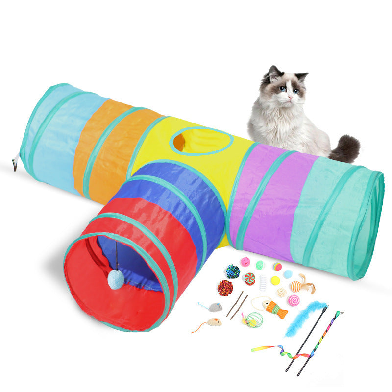 HKM-983827 Foldable Polyester Cat Tunnel and Amusing Toy Set for Playtime and Exploration