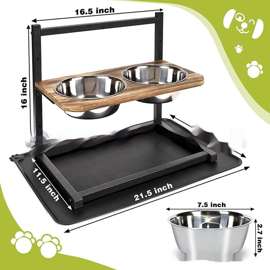 HKM-984019 Large 5-Inch, 9-Inch, and 13-Inch Dog Food and Water Bowl Set with Iron Rack