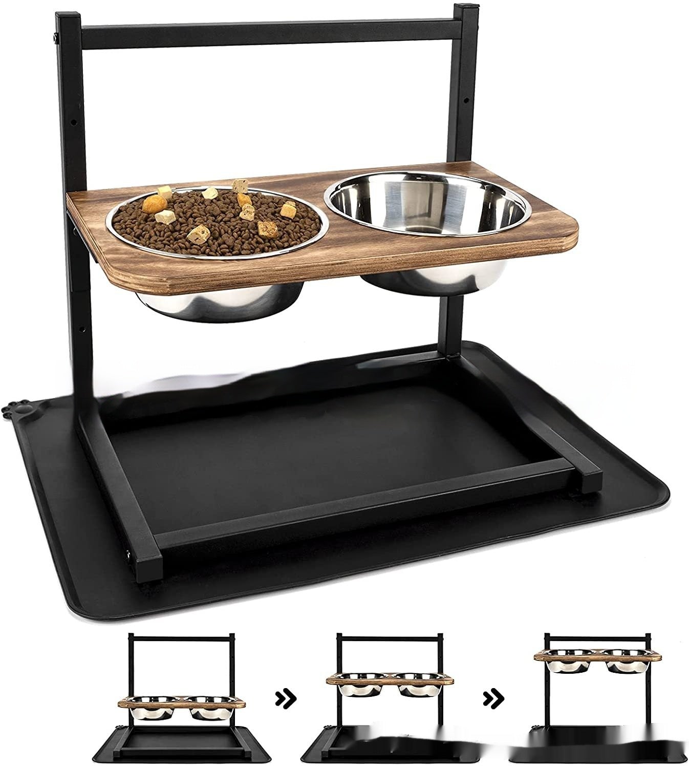 HKM-984019 Large 5-Inch, 9-Inch, and 13-Inch Dog Food and Water Bowl Set with Iron Rack