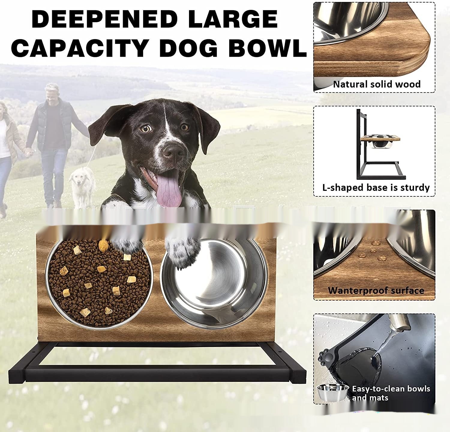 HKM-984019 Large 5-Inch, 9-Inch, and 13-Inch Dog Food and Water Bowl Set with Iron Rack