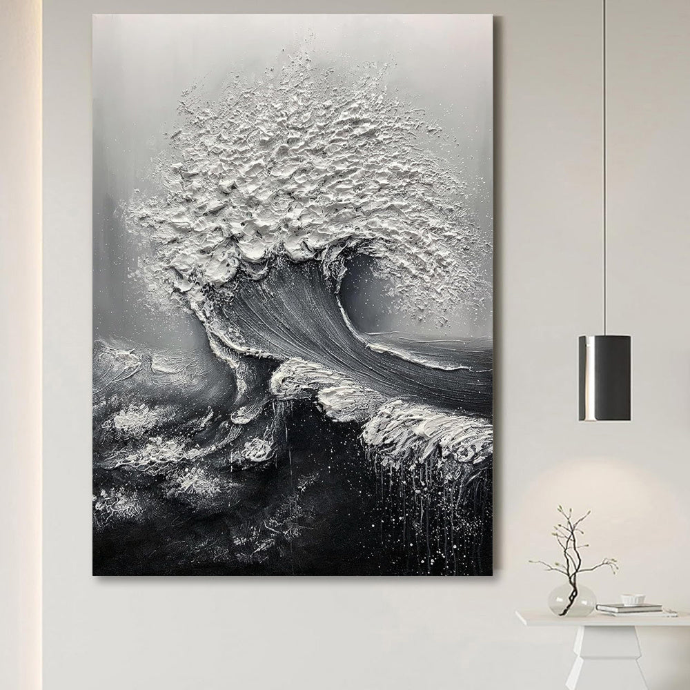 HKM-984083 Abstract 3D Ocean Wave Hand-Painted Oil Canvas Art for Modern Home Decor