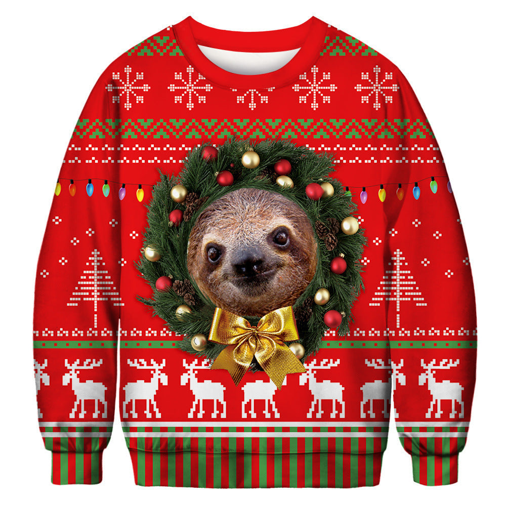 HKM-984275 Dog Digital Print Loose Fit Pullover Crew Neck Top in Polyester