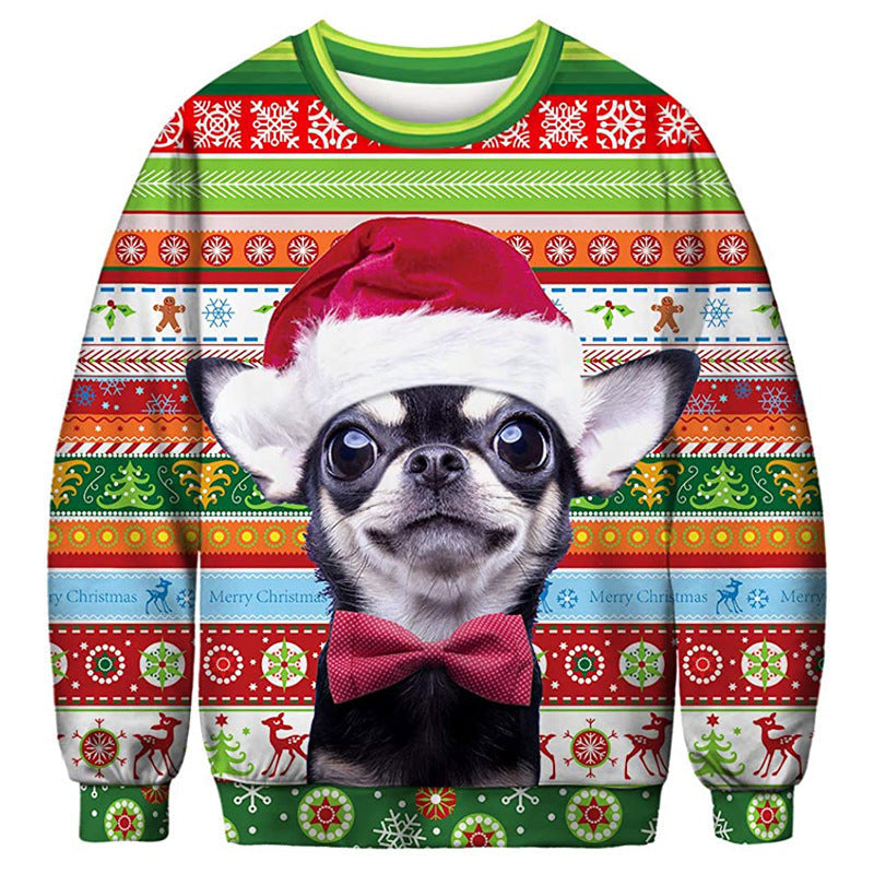 HKM-984275 Dog Digital Print Loose Fit Pullover Crew Neck Top in Polyester