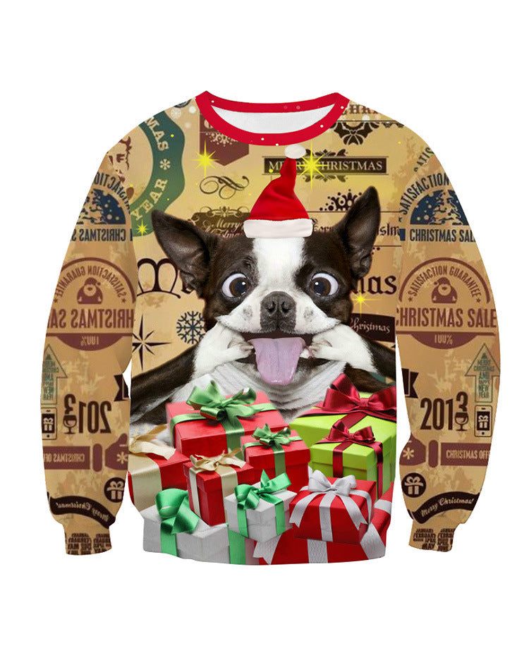HKM-984275 Dog Digital Print Loose Fit Pullover Crew Neck Top in Polyester