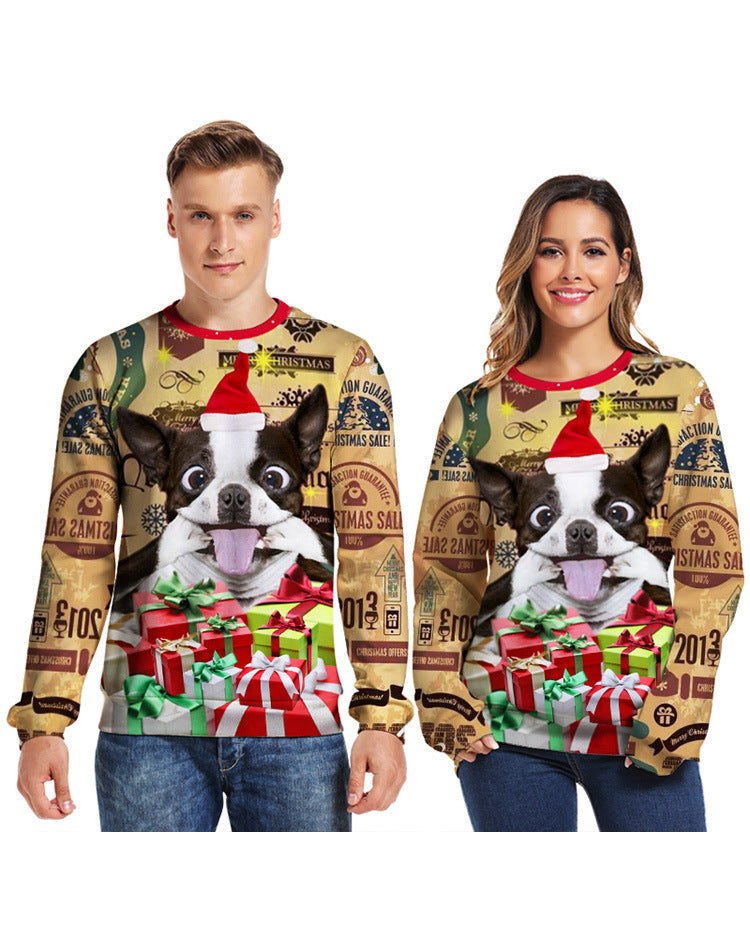 HKM-984275 Dog Digital Print Loose Fit Pullover Crew Neck Top in Polyester