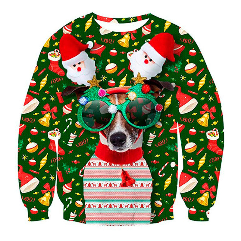 HKM-984275 Dog Digital Print Loose Fit Pullover Crew Neck Top in Polyester