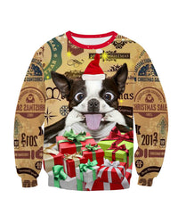 HKM-984275 Dog Digital Print Loose Fit Pullover Crew Neck Top in Polyester