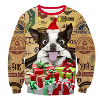 HKM-984275 Dog Digital Print Loose Fit Pullover Crew Neck Top in Polyester