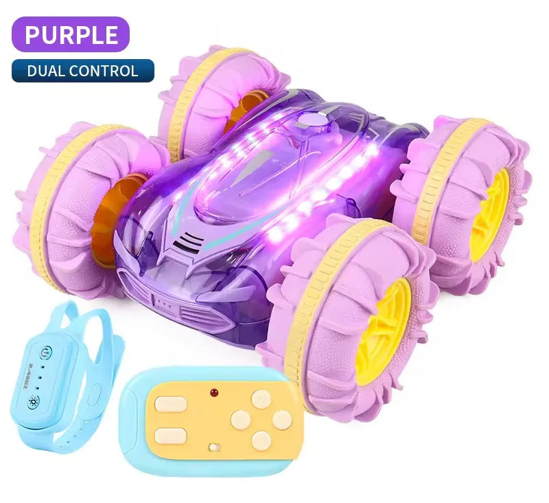 HKM-984403 Amphibious Double-Sided RC Stunt Car with Colorful LED Lights and Gesture Control
