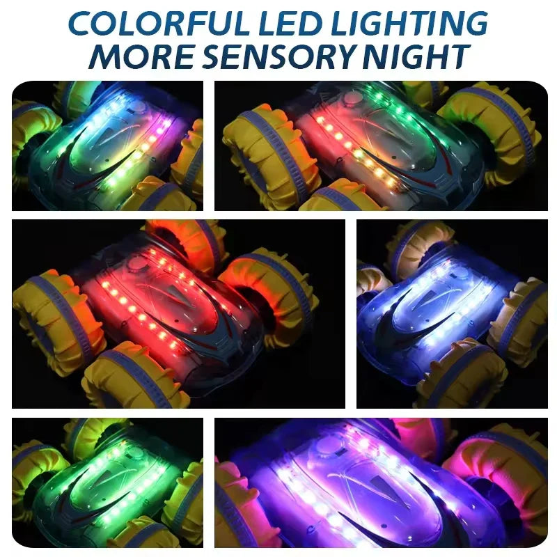 HKM-984403 Amphibious Double-Sided RC Stunt Car with Colorful LED Lights and Gesture Control