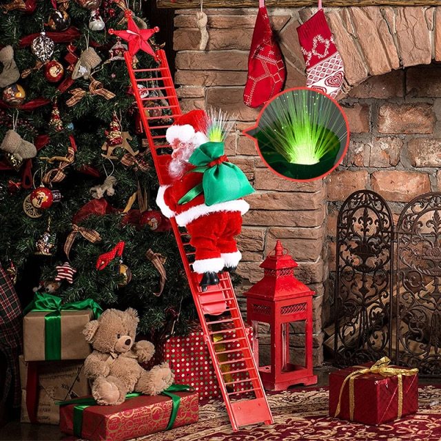 HKM-984595 Electric Santa Claus Ladder Climber - Holiday Decoration Doll, 20x9x12.5CM, 335g