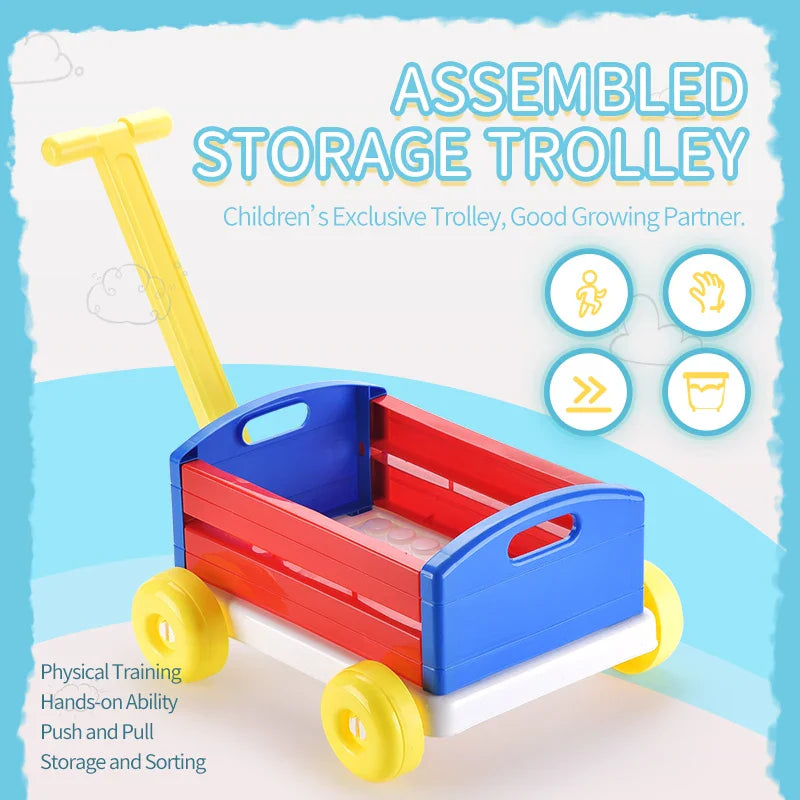 HKM-984723 Storage Trolley Toy Cart for Kids - Educational DIY Assembly Blocks for Ages 2-4