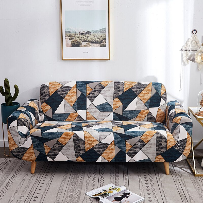 HKM-984915 Elastic Polyester Sofa Cover in Modern Striped Design