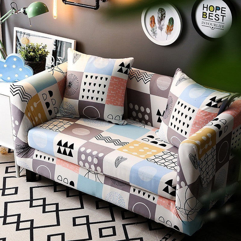 HKM-984915 Elastic Polyester Sofa Cover in Modern Striped Design