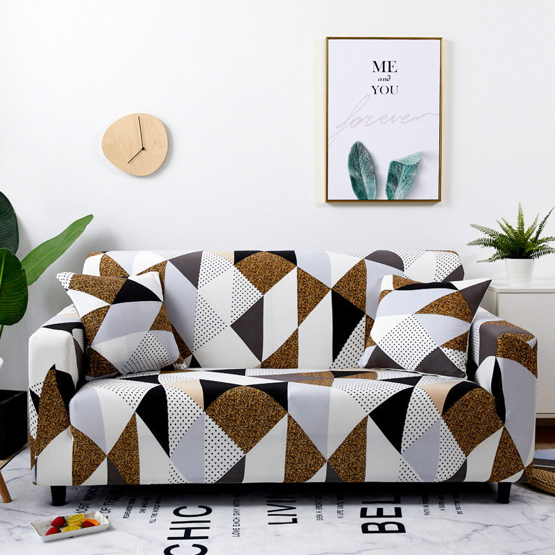 HKM-984915 Elastic Polyester Sofa Cover in Modern Striped Design