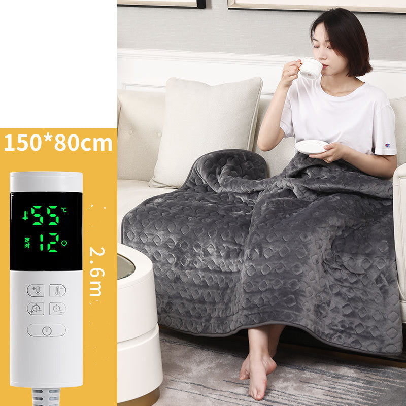 HKM-984979 Flannel Electric Blanket for All Seasons - Cozy Heated Warm Quilt in Grey, Green, and Begonia Red