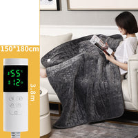 HKM-984979 Flannel Electric Blanket for All Seasons - Cozy Heated Warm Quilt in Grey, Green, and Begonia Red