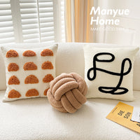 HKM-985107 Nordic Puff Balls Pillow Cushion - 45x45cm Semicircle and Geometric Design in Milk Tea