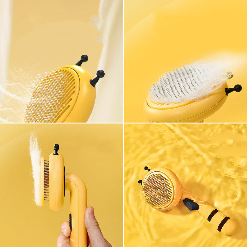 HKM-985235 Bee-Shaped Pet Comb for Cats – Fine Needle Hair Removal Tool in Yellow, Black, and Pink