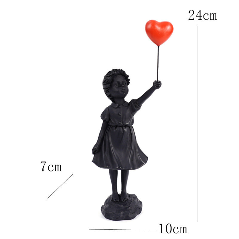 HKM-985235 Little Girl With Balloon Resin Art Sculpture for Modern Living Room Décor