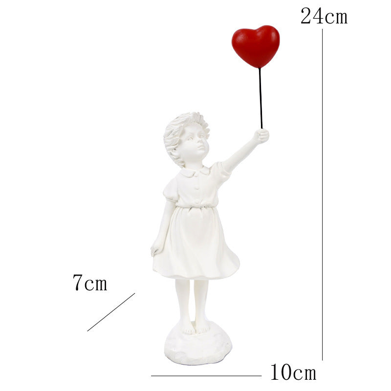HKM-985235 Little Girl With Balloon Resin Art Sculpture for Modern Living Room Décor