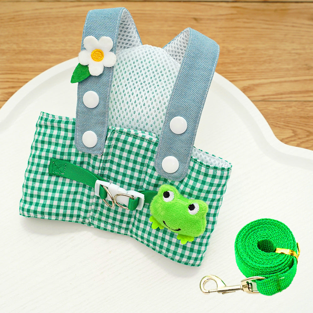 HKM-985299 Frog & French Fries Plaid Cat Harness with Hat and Lead Rope - Multiple Sizes Available