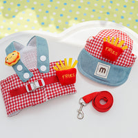 HKM-985299 Frog & French Fries Plaid Cat Harness with Hat and Lead Rope - Multiple Sizes Available