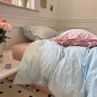 HKM-985299 Washed Cotton Four-Piece Bedding Set - Soft Solid Color Design for Comfort and Style