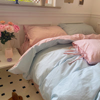 HKM-985299 Washed Cotton Four-Piece Bedding Set - Soft Solid Color Design for Comfort and Style