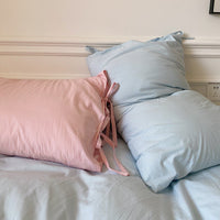 HKM-985299 Washed Cotton Four-Piece Bedding Set - Soft Solid Color Design for Comfort and Style