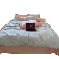 HKM-985299 Washed Cotton Four-Piece Bedding Set - Soft Solid Color Design for Comfort and Style