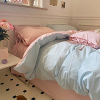 HKM-985299 Washed Cotton Four-Piece Bedding Set - Soft Solid Color Design for Comfort and Style